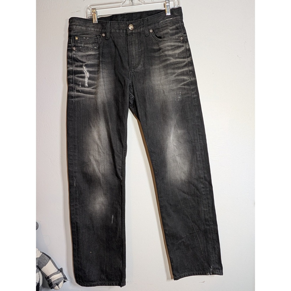 ARMANI EXCHANGE Jeans Men's W 34 Ripped Wide Fit Zip Faded Distressed Black